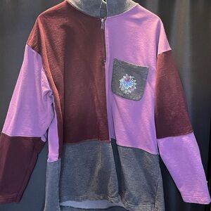 Colorblock Quarter-Zip Sweatshirt with Floral Pocket